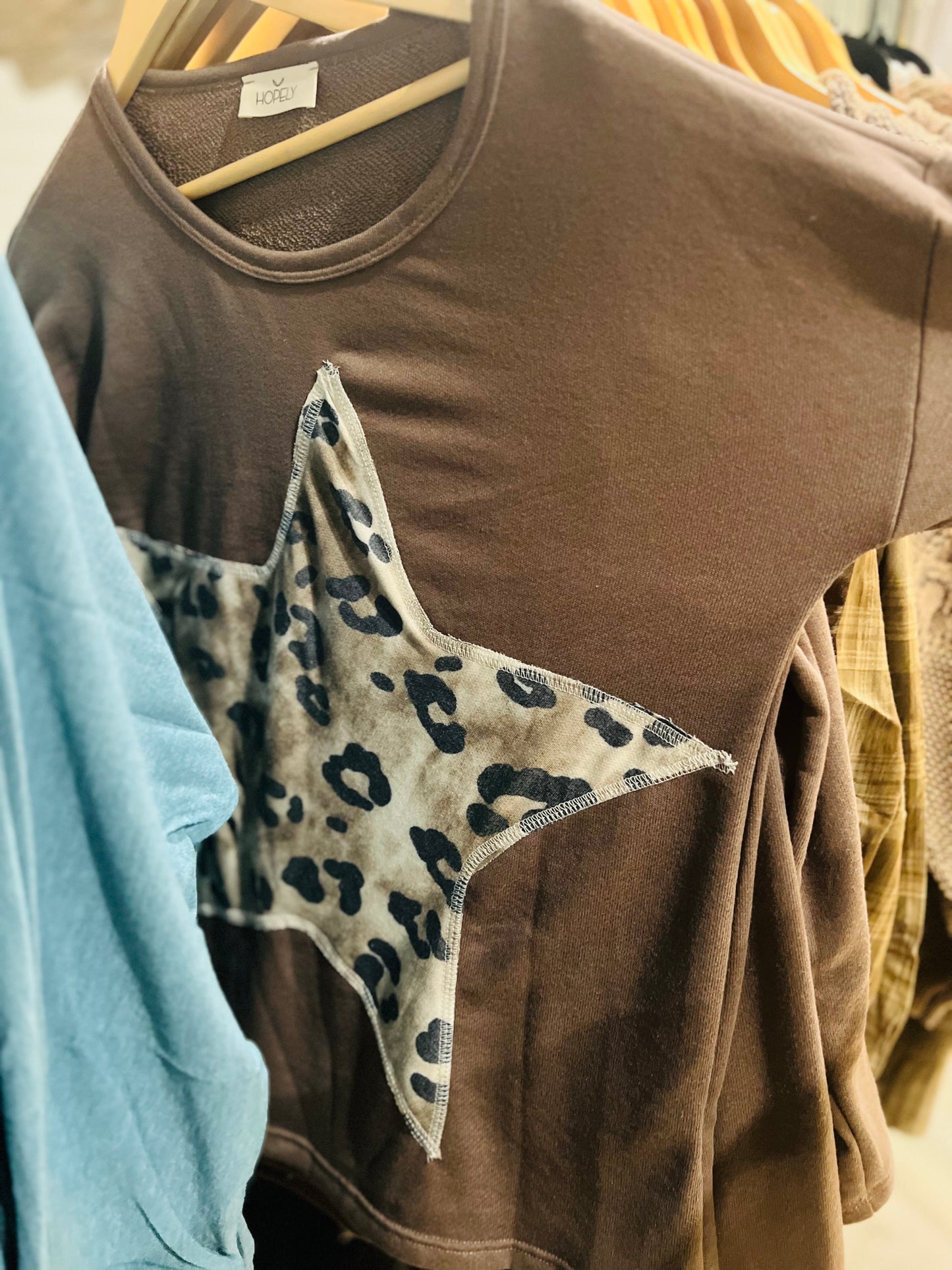 Animal Print Star Patch Fall Top