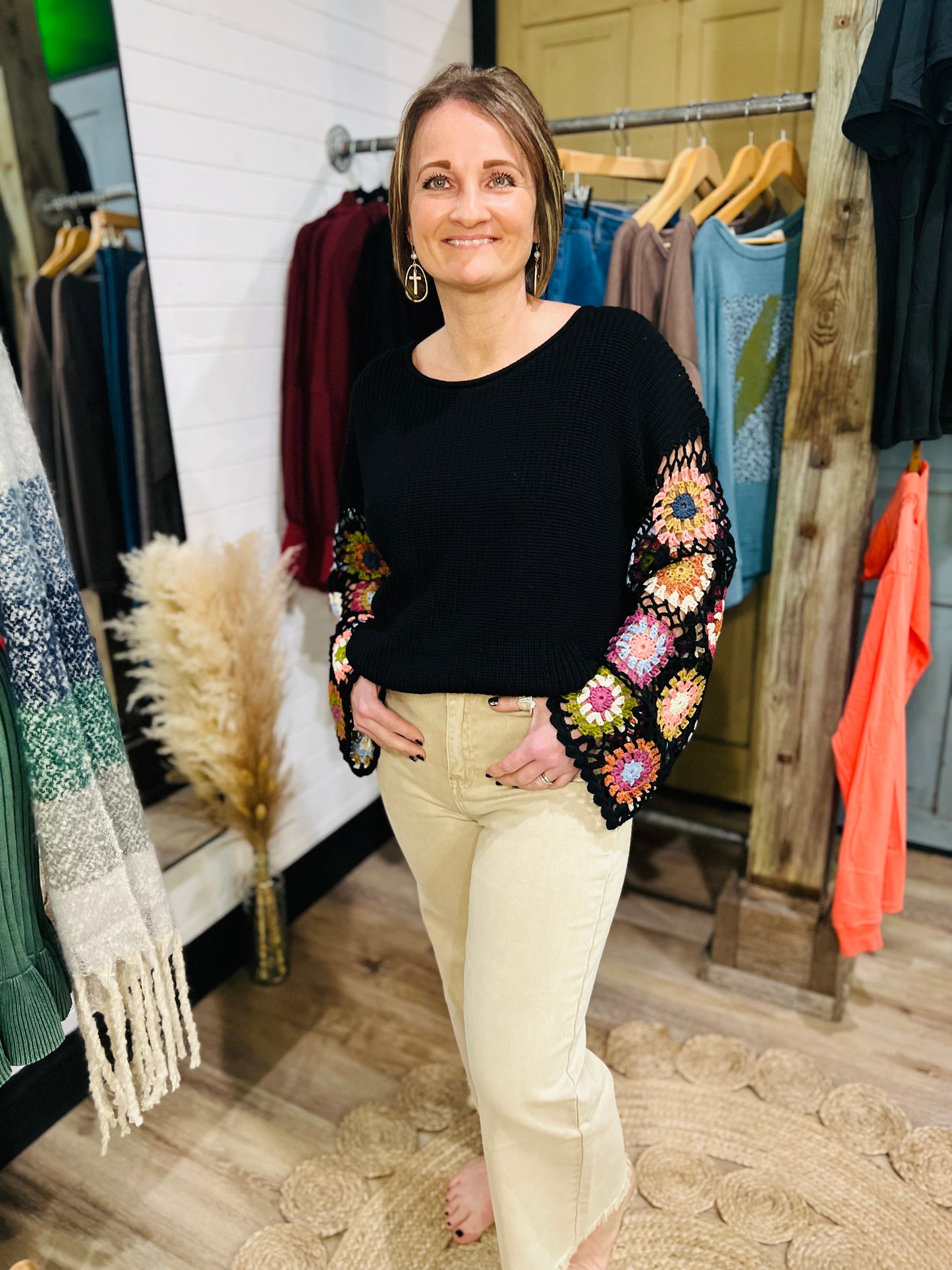 Crochet Floral Sleeved Top