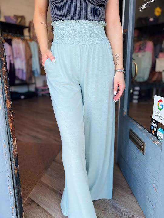 Smocked Waistband Lounge Pants With Pockets