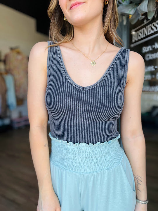 Ribbed Tank Top - Ash Black