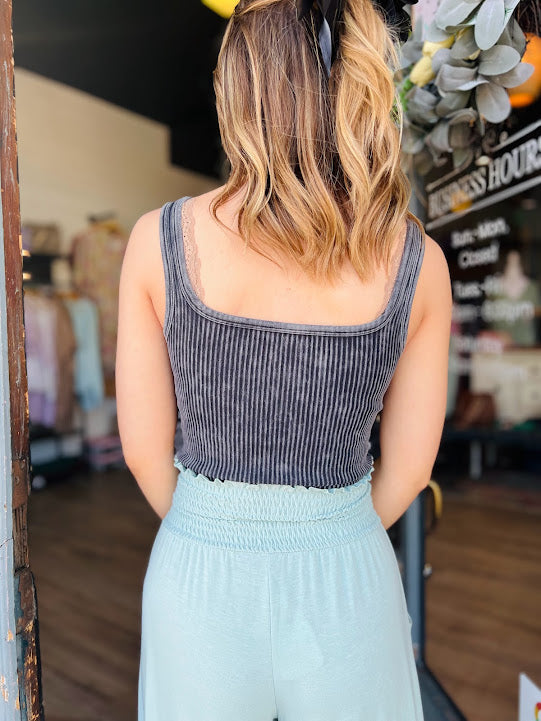 Ribbed Tank Top - Ash Black