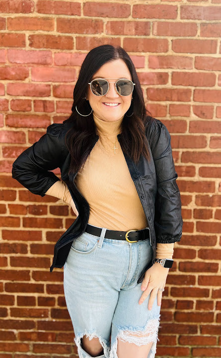 Ribbed Knit High Neck Long Sleeve Top