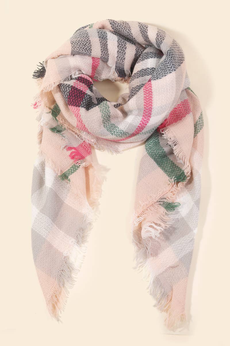 Pink Plaid Knitted Scarf