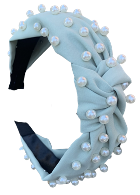 Light Sage Green Fabric With Pearls Headband
