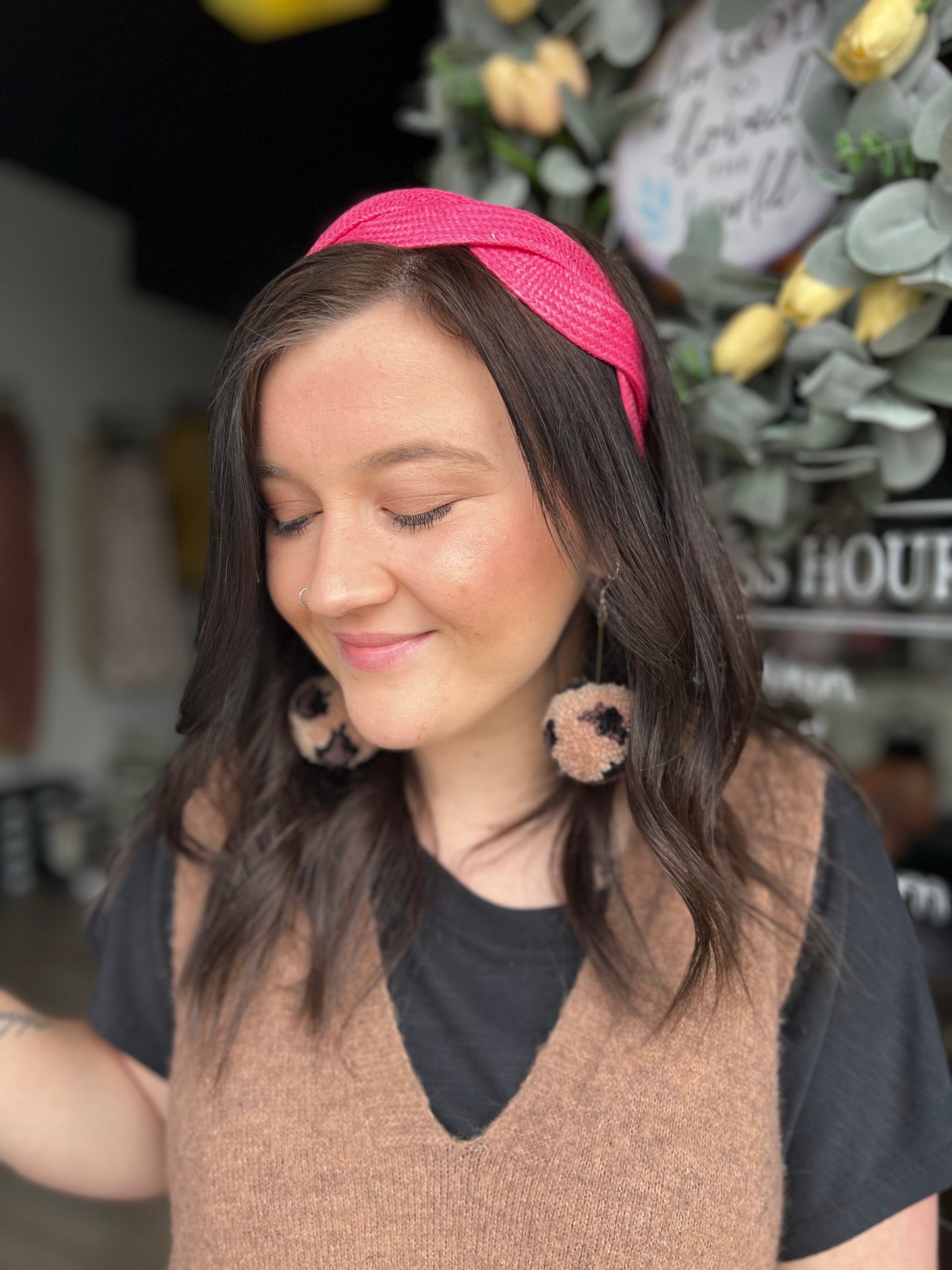 Hot Pink Rattan Braided Headband