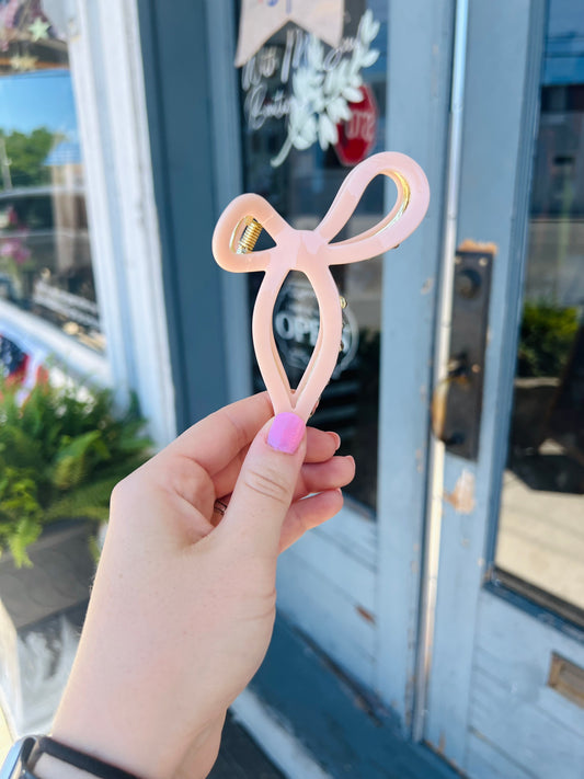 Adaline | Ribbon Bow Claw Clip - Light Pink