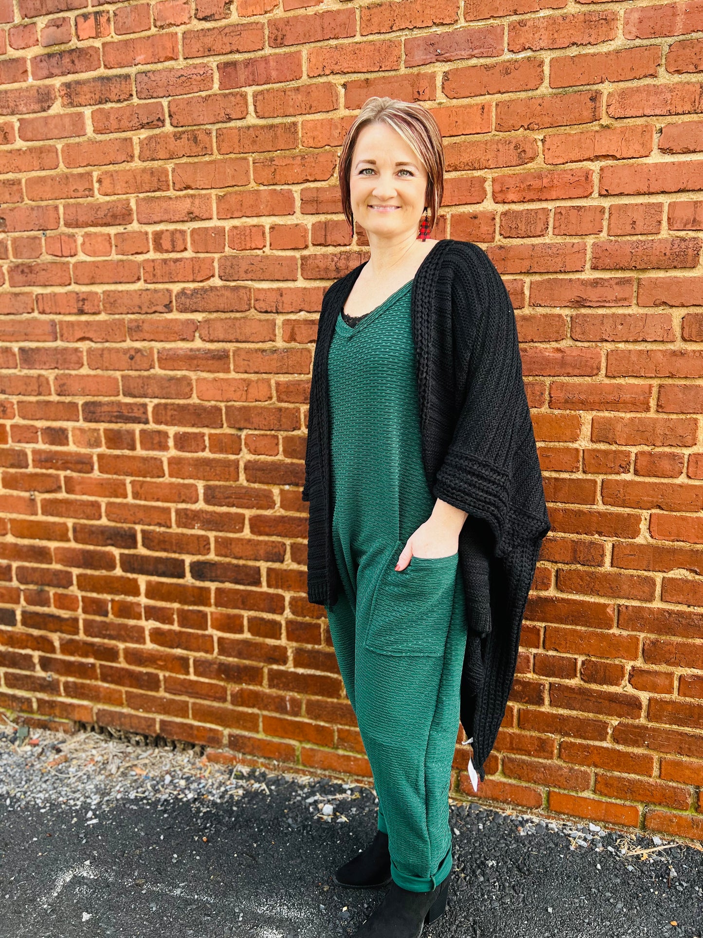 Textured Fabric Jumpsuit - Hunter Green