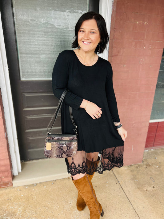 Black Long Sleeve Lace Top - Size L