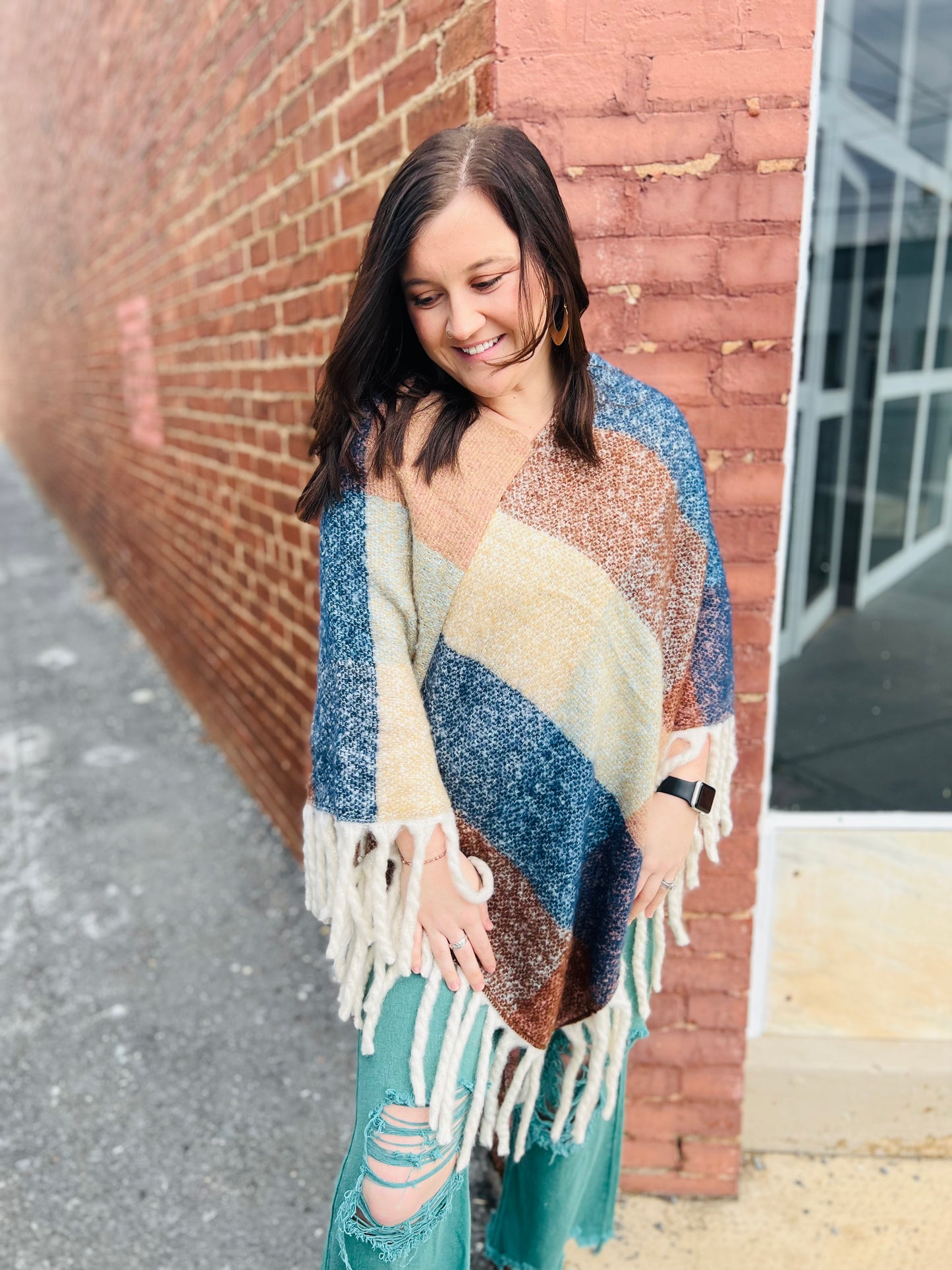 Colorblock Tassel Poncho