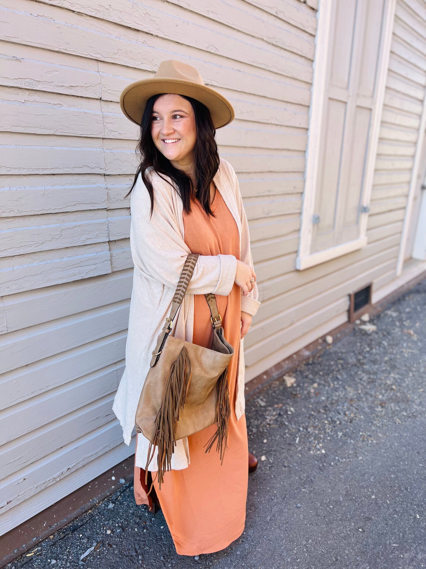 V-Neck Side Slit Maxi Dress - Butter Orange