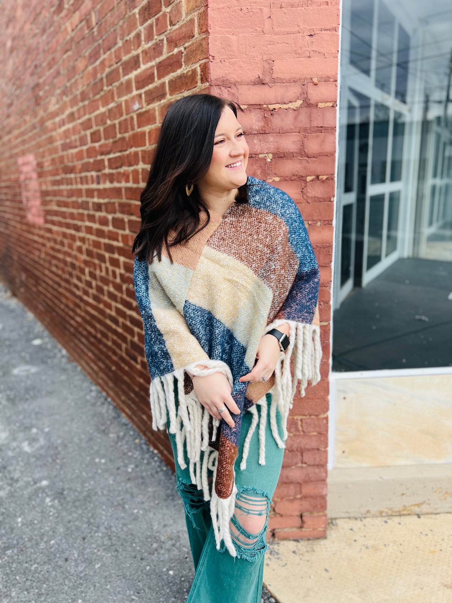 Colorblock Tassel Poncho