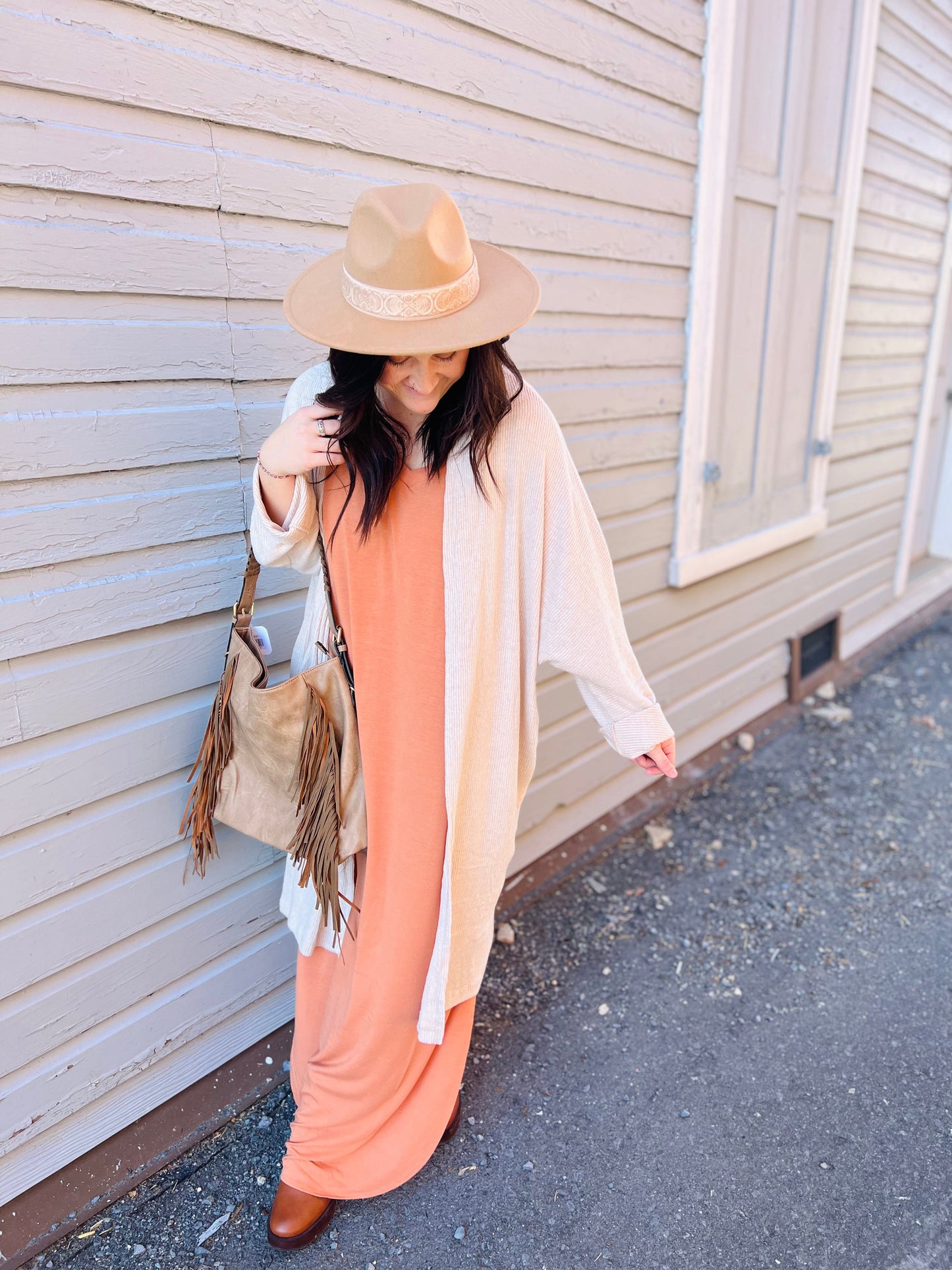 V-Neck Side Slit Maxi Dress - Butter Orange