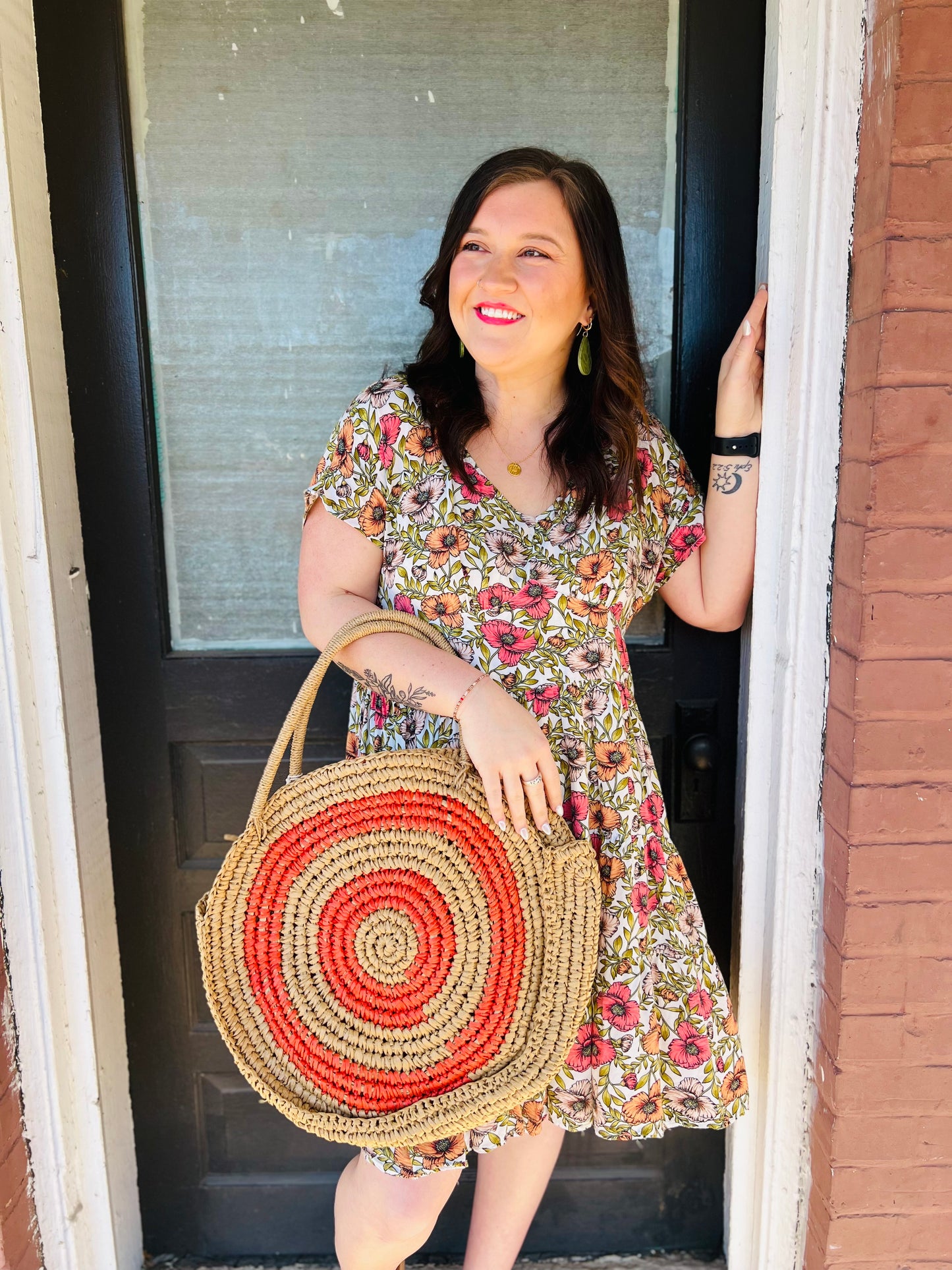 Round Raffia Straw Tote Bag