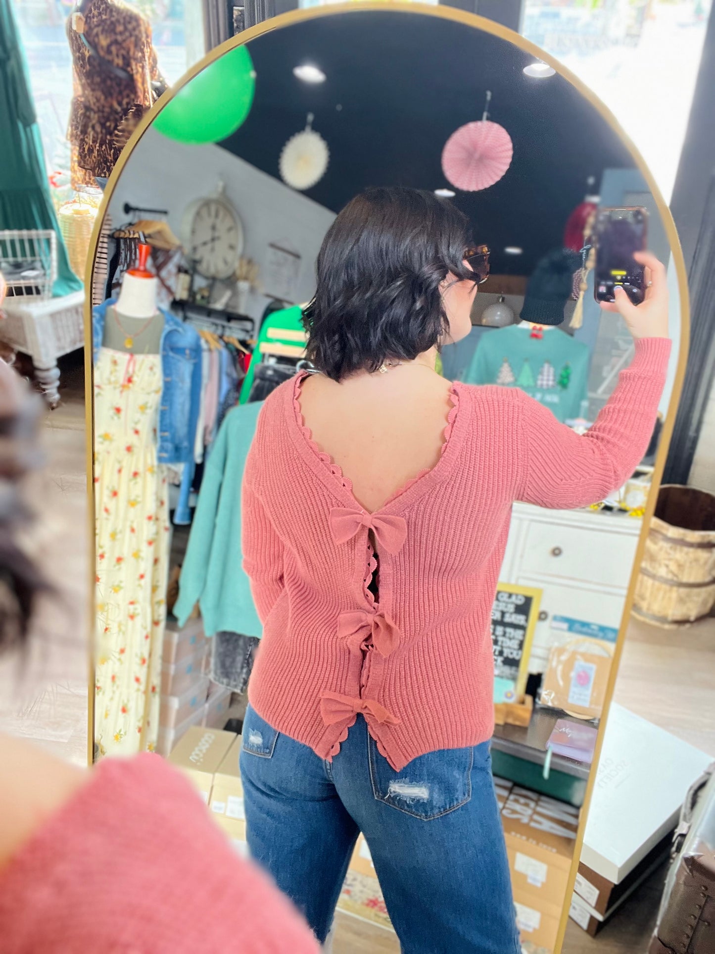 Rose Bow Sweater Top - M