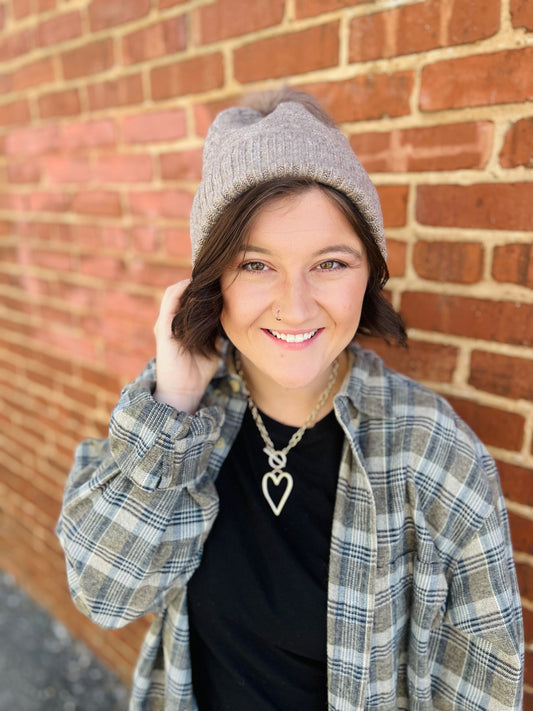 Crochet Knit Pompom Beanie - Taupe