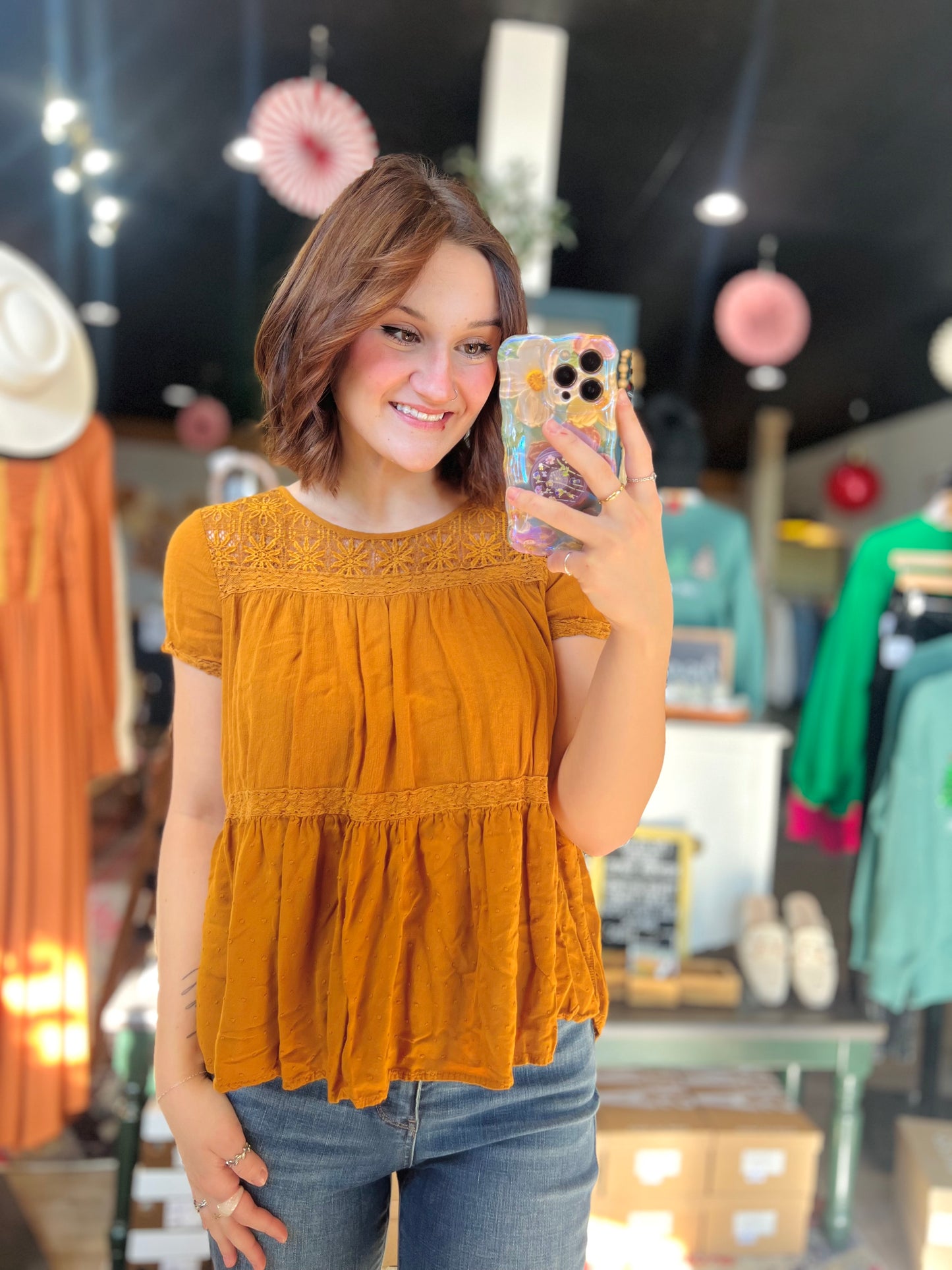 Mustard Vintage Lace Top - M