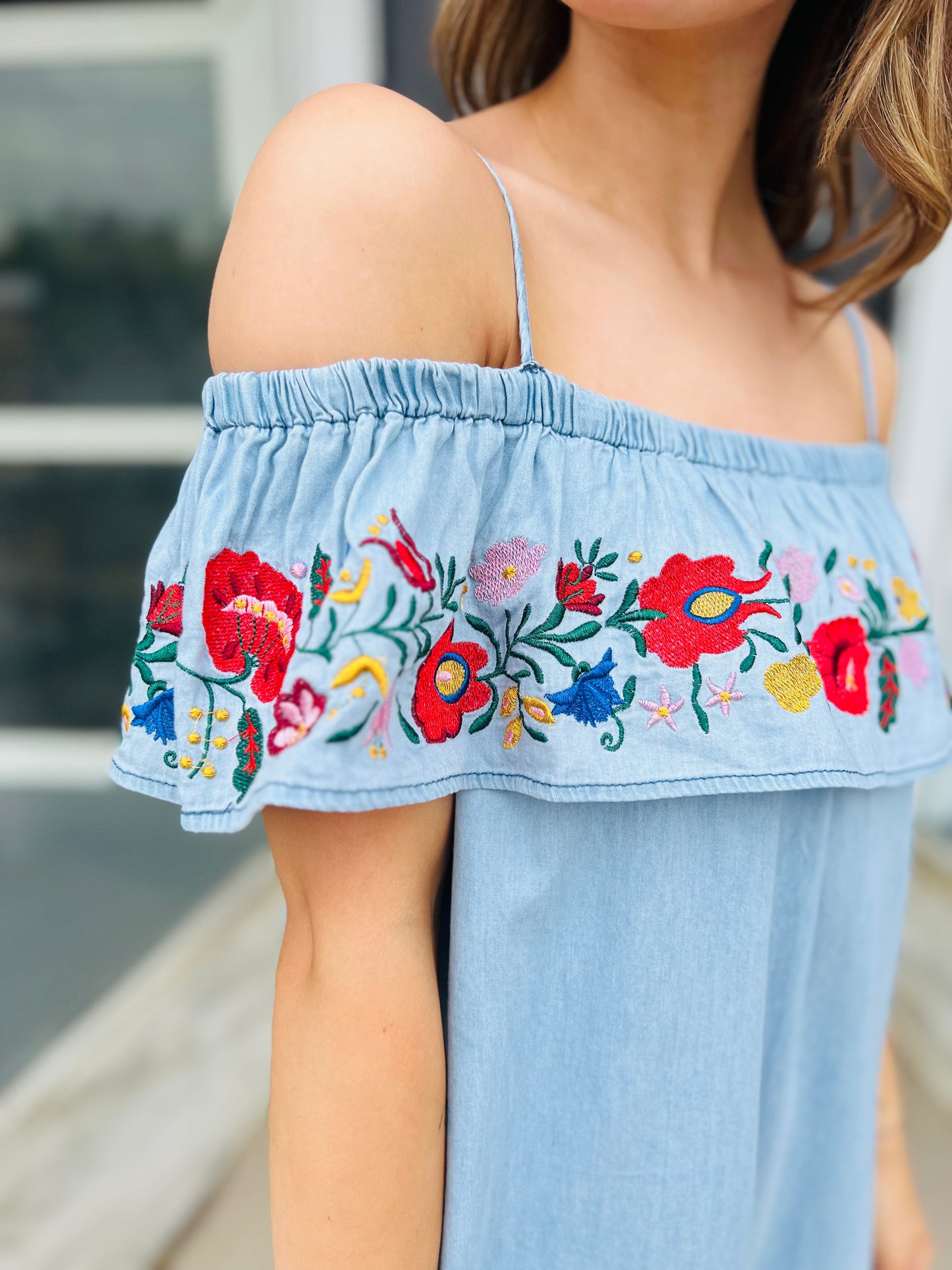 Leah | Embroider Denim Dress