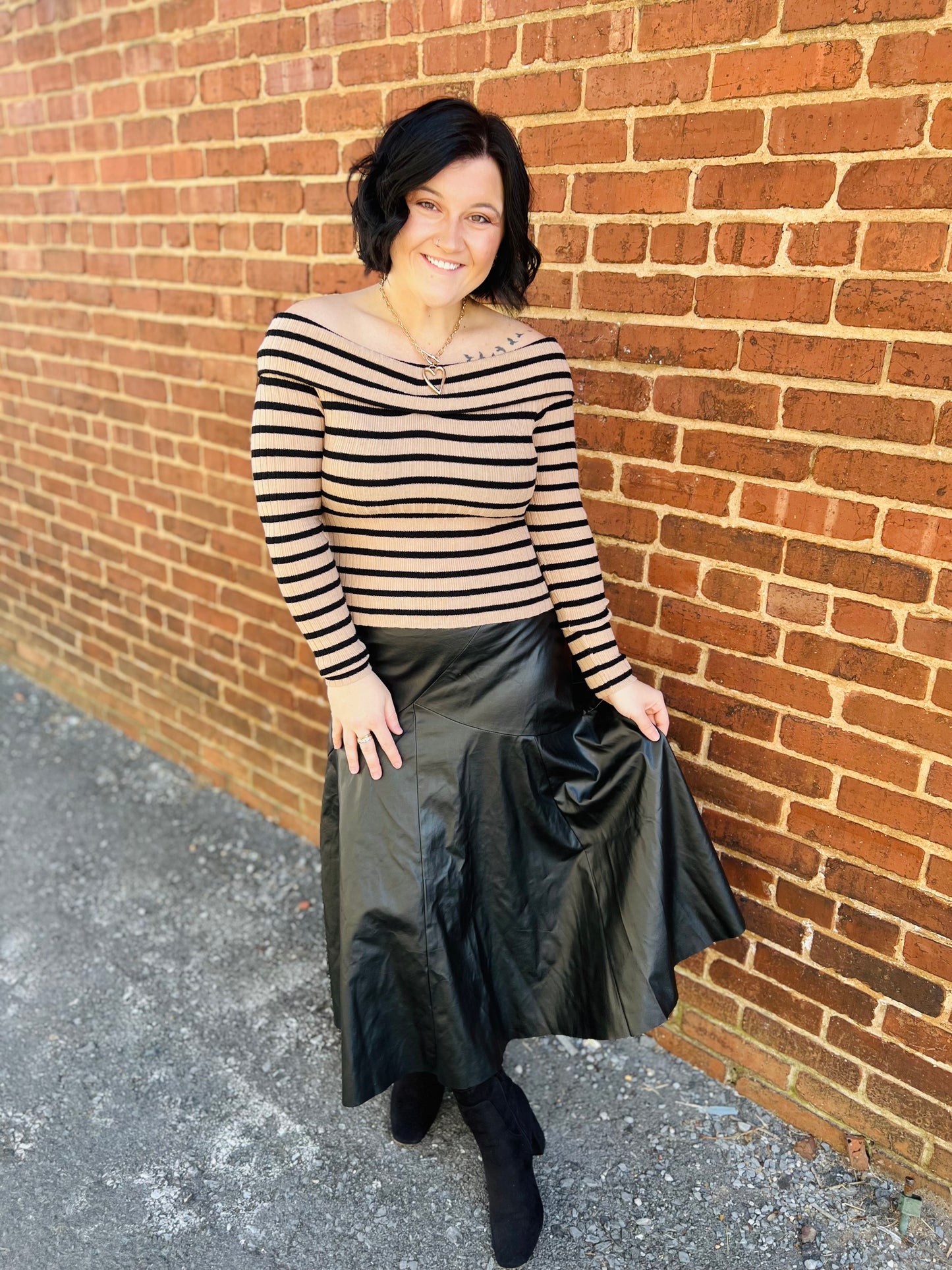 Midi Leather Skirt - Size L
