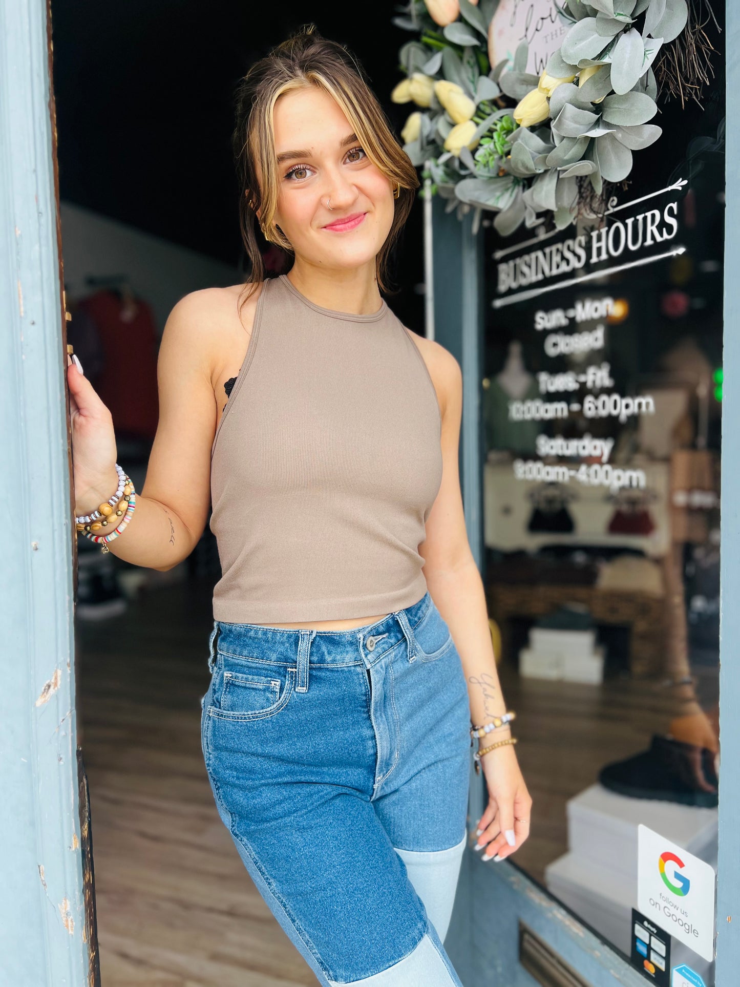 High Neck Racerback Tank - Mocha