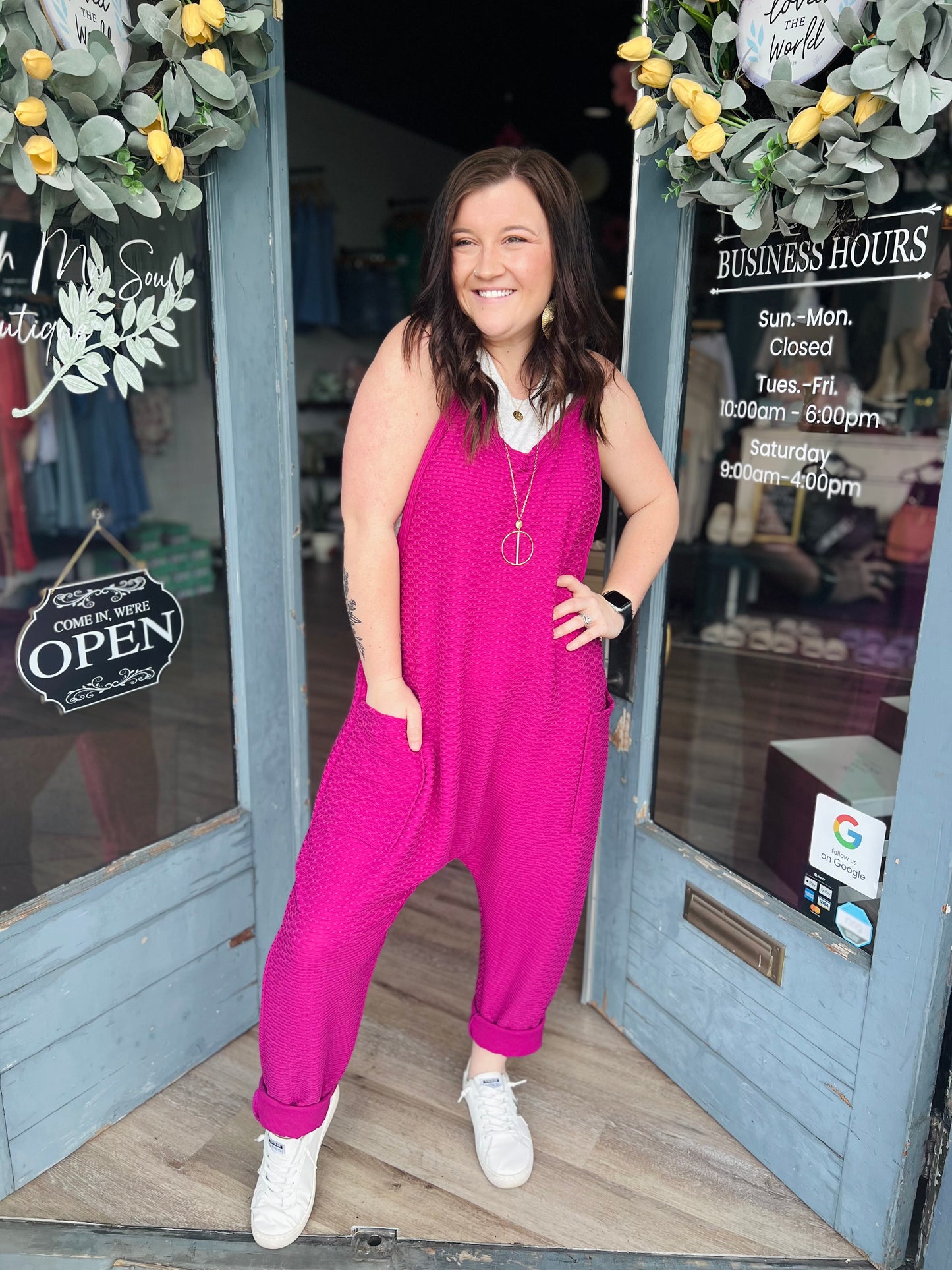 Textured Fabric Jumpsuit - Magenta