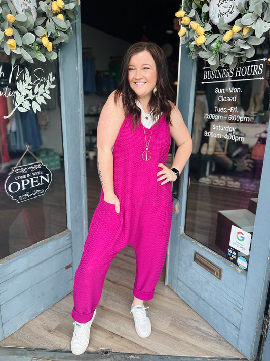 Textured Fabric Jumpsuit - Magenta