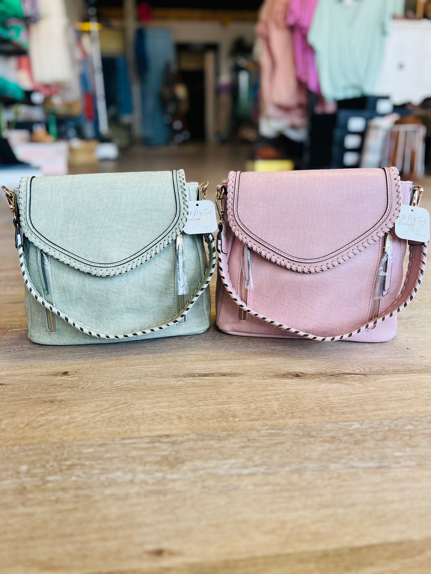 Lorelei Double Zip Whipstitch Crossbody - Pistachio