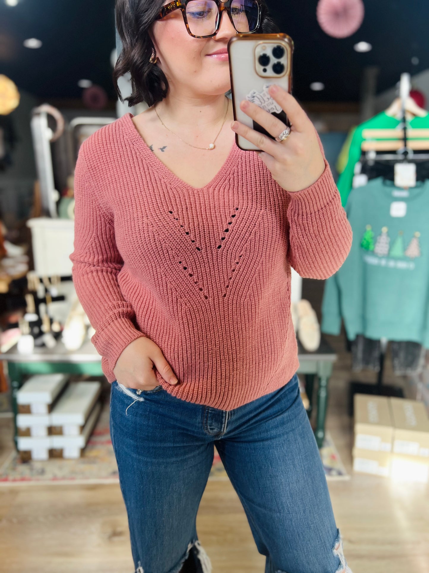 Rose Bow Sweater Top - M