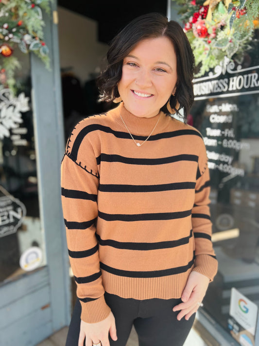 Tahari Khaki Stripe Sweater - Size M Petite