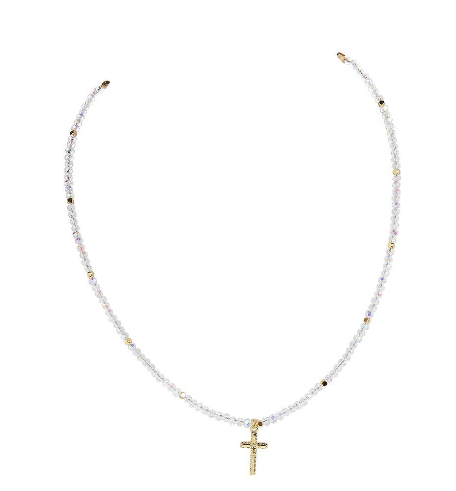 Glass Beads Gold Metal Cross Pendant Necklace, 3 Assorted