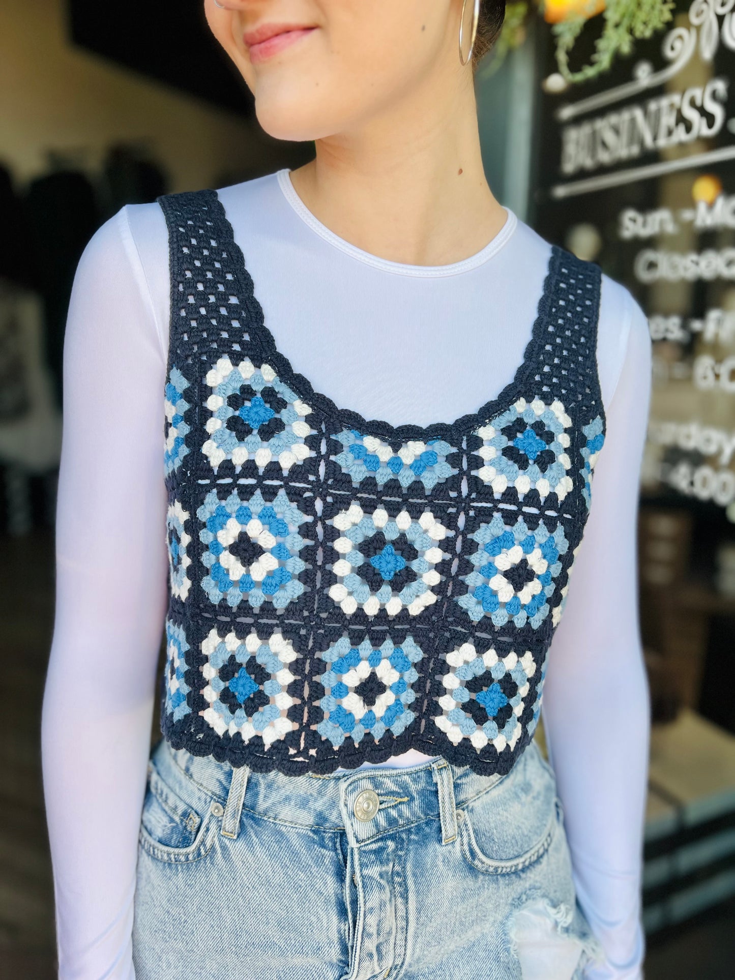 Sincerely Jules Blue Crochet Tank - XS
