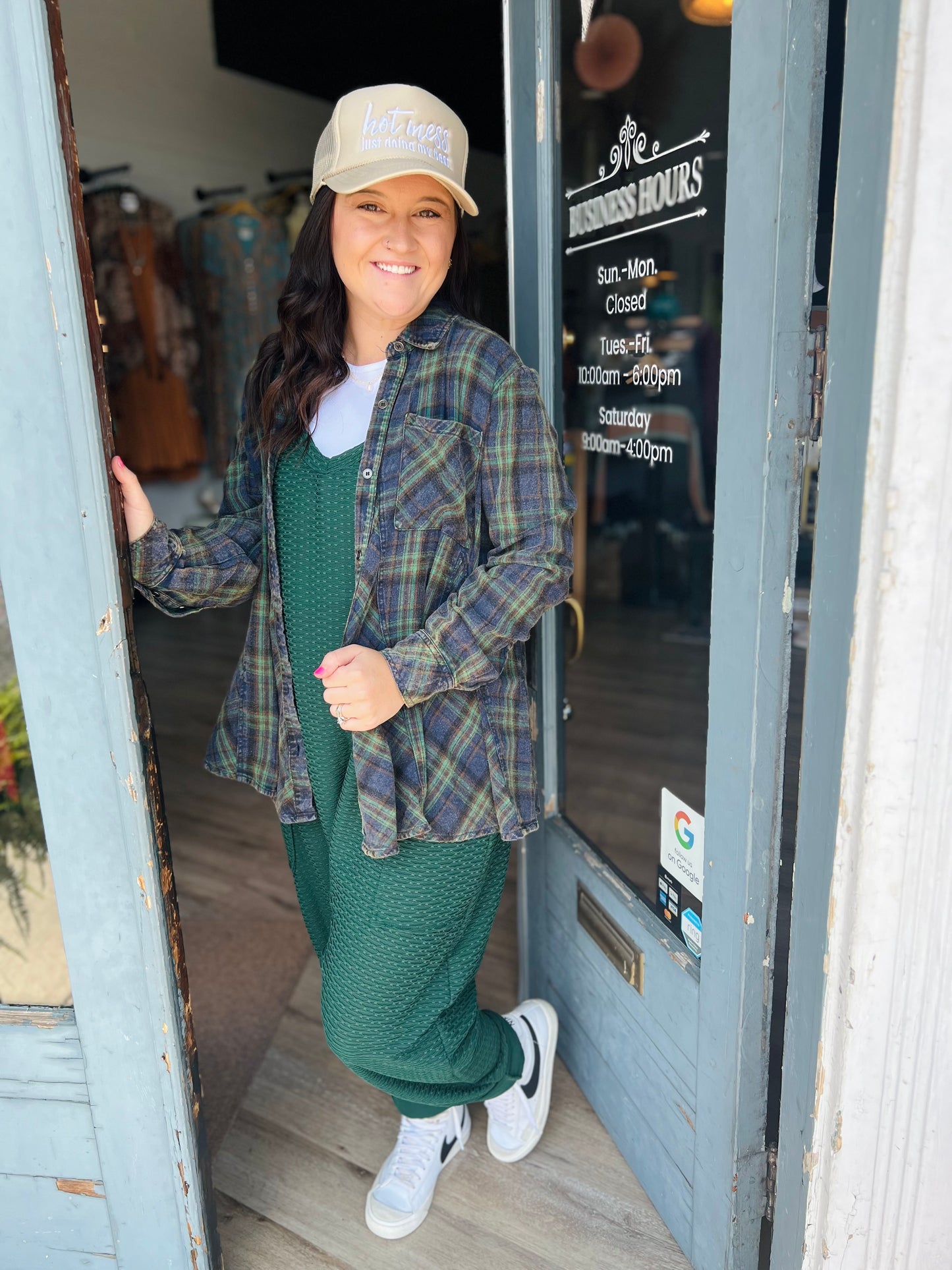 Western Washed | Plaid Top - Green
