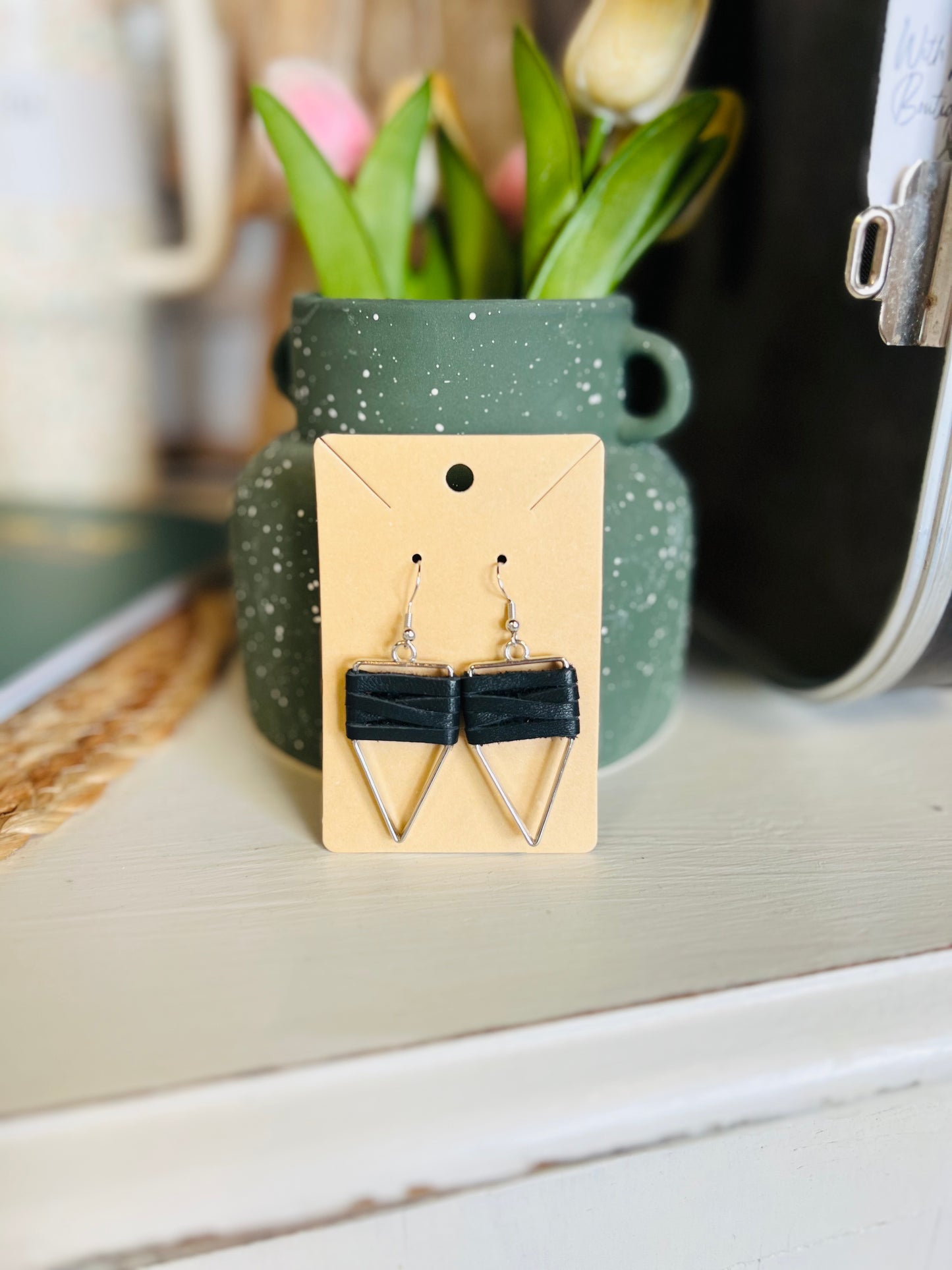 Weaved Leather | Earring - Black