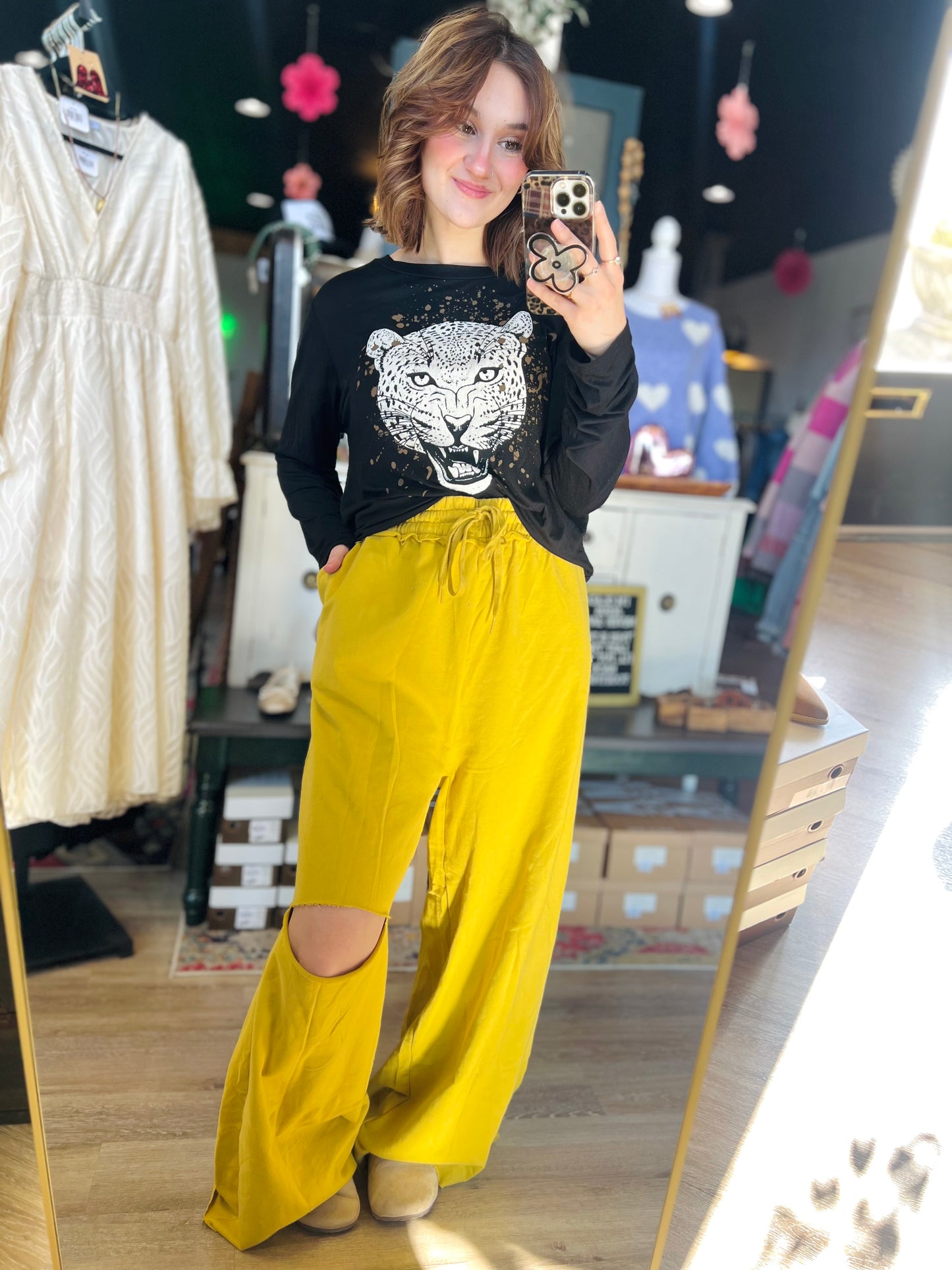 Zenana Mustard Yellow Distressed Joggers - 2X