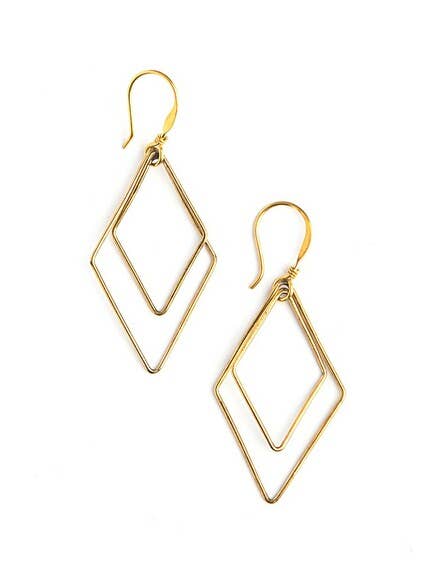 Rhombus Dangle Earrings - Gold