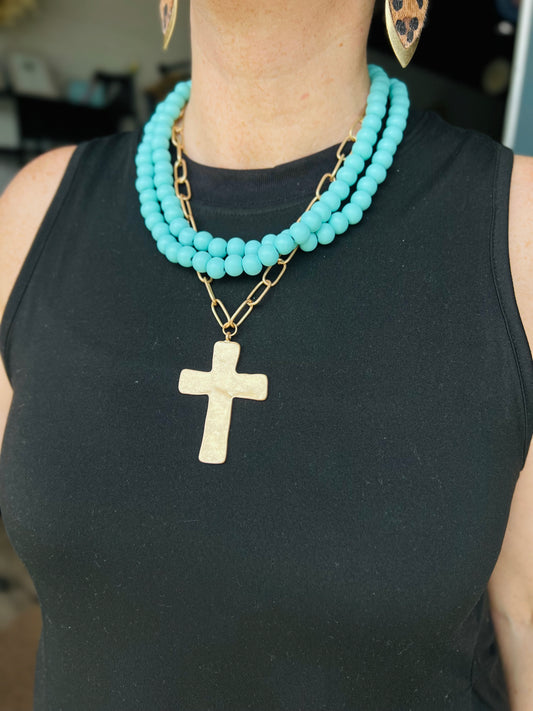 Lois & Eunice | Layered Cross Necklace - Turquoise