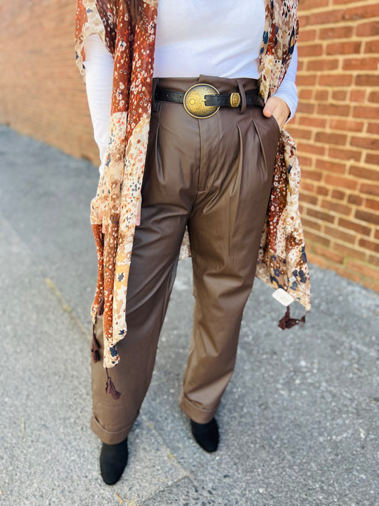 Vegan Leather Pants - Brown