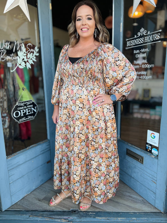 Pumpkin Spice & All Things Nice Floral Dress- Curvy