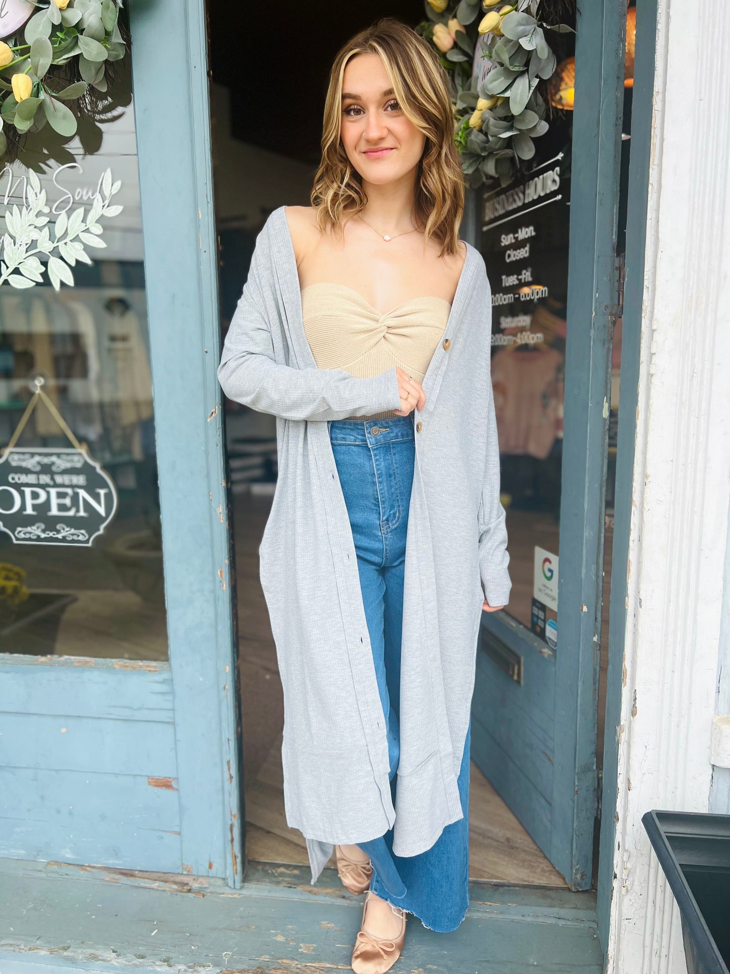 Ribbed Button Up Duster Cardigan
