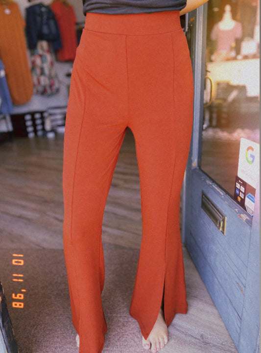 High Rise Front Slit Flare Pants