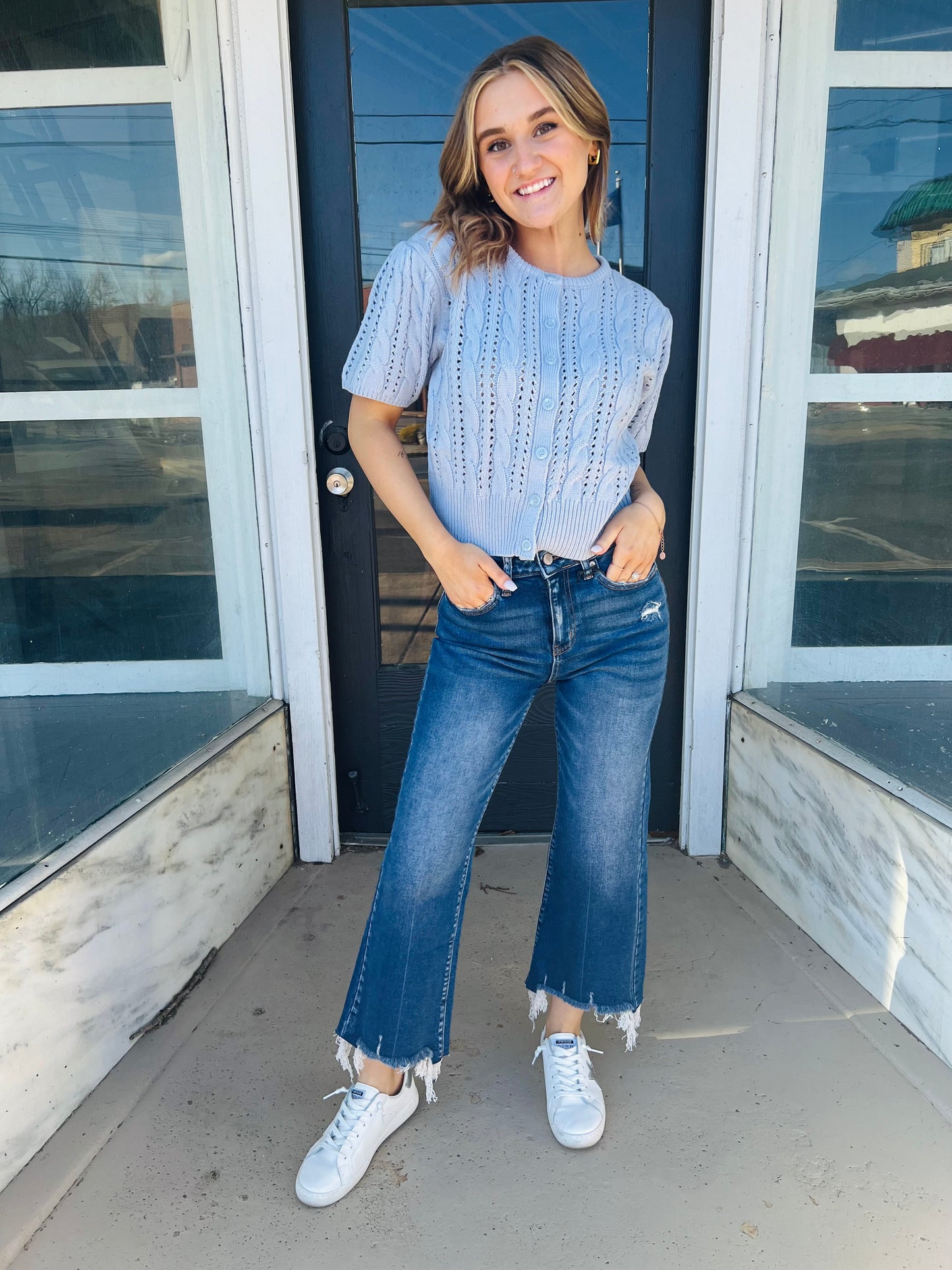 Sky | Cable Knit Puff Sleeve Top