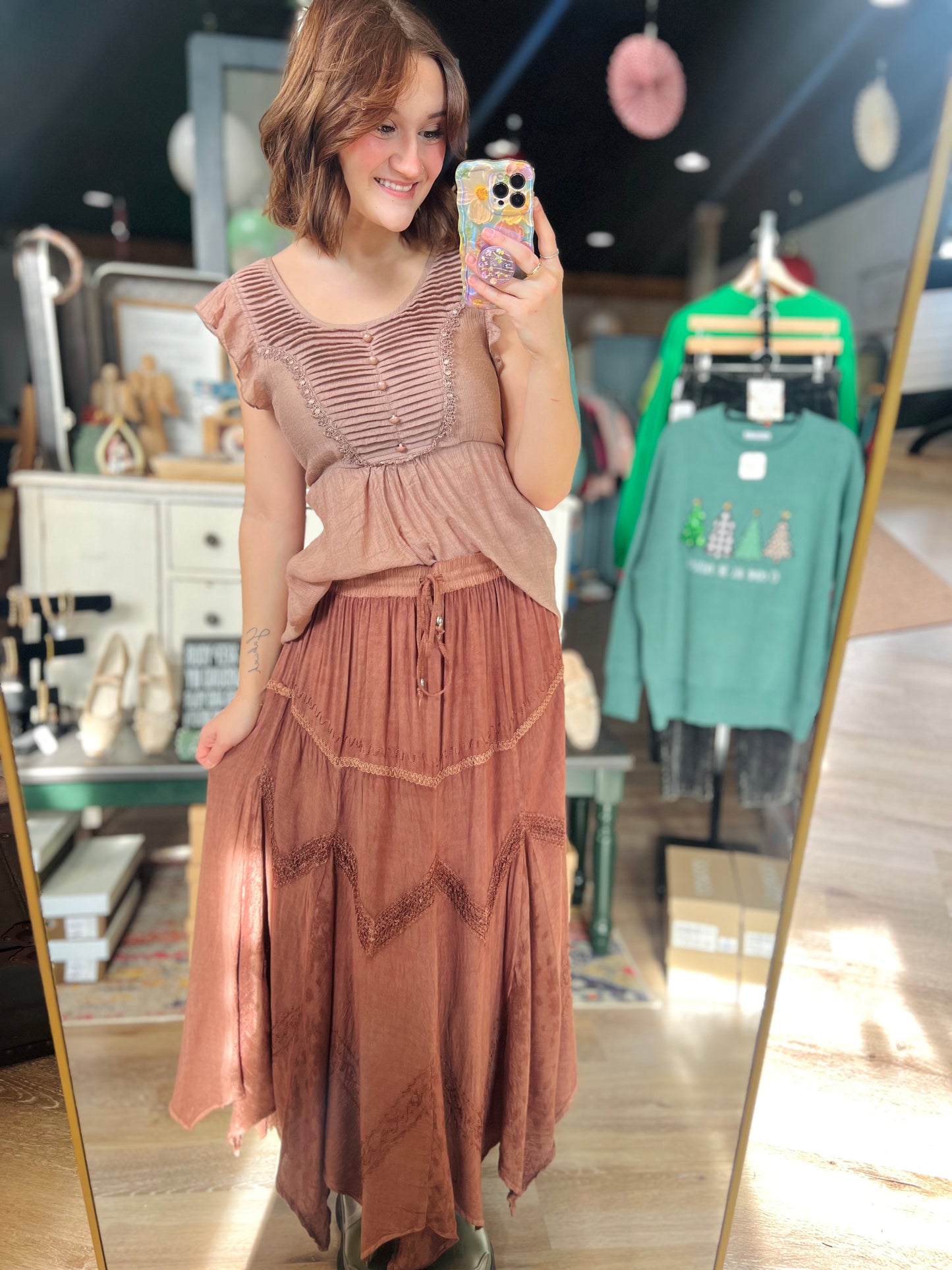 Earthbound Brown Embroidered Skirt - L