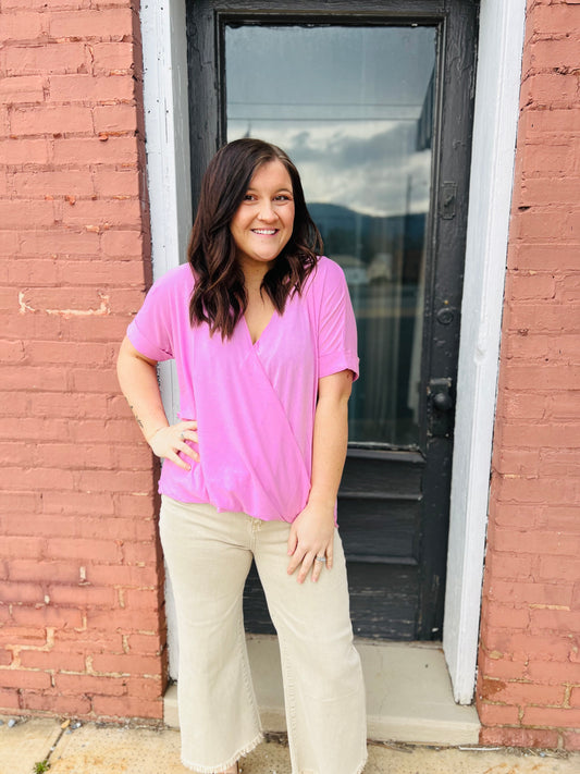 Surplice | Short Sleeve Top - Pink