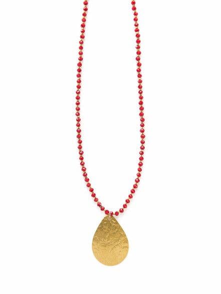 Red Sea | Beaded Pendant Necklace - Brass