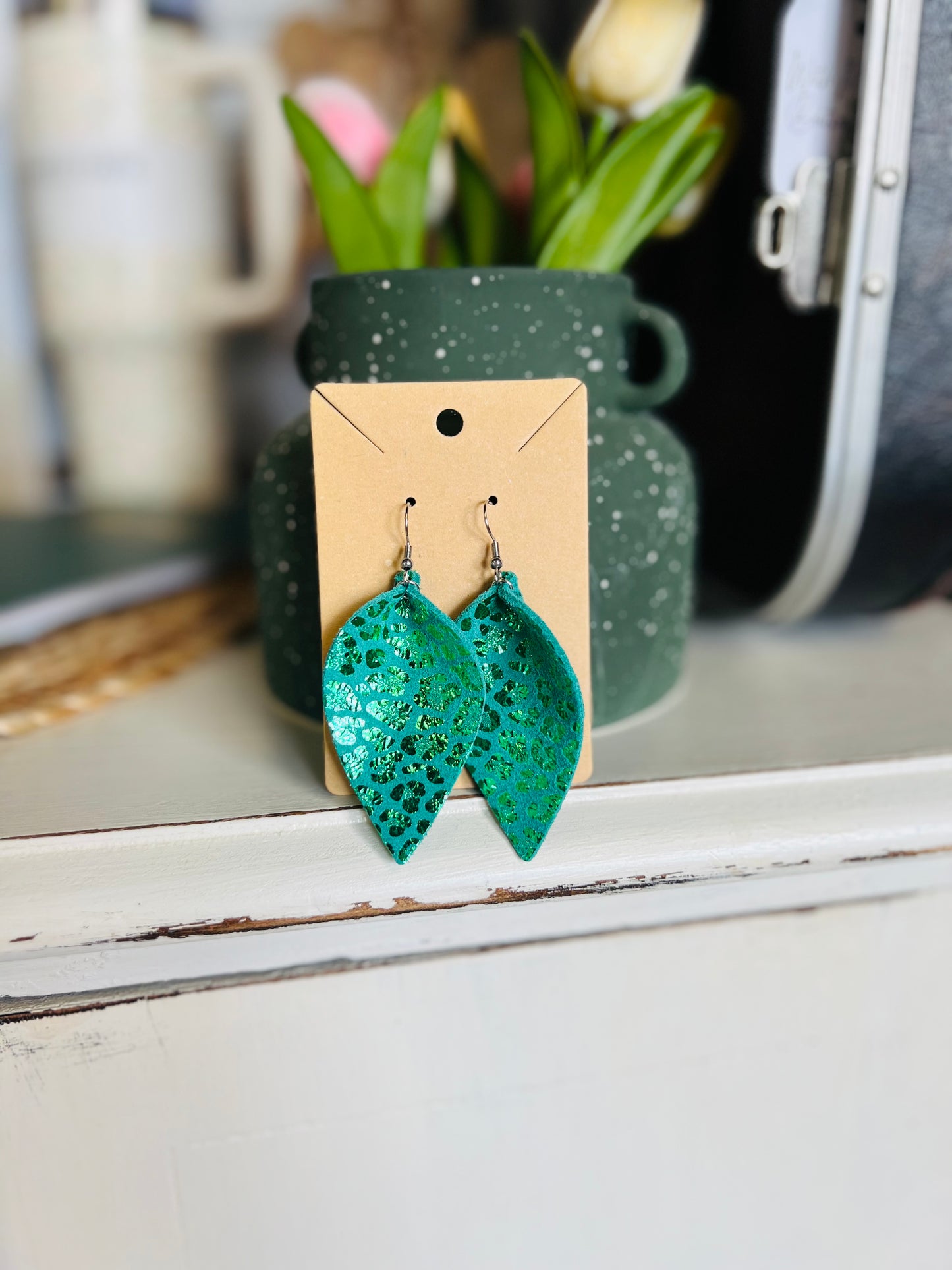 Leopard Lightbulb | Earrings - Green