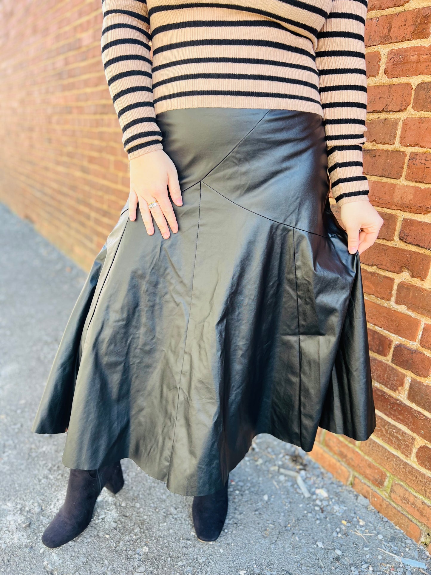 Midi Leather Skirt - Size L