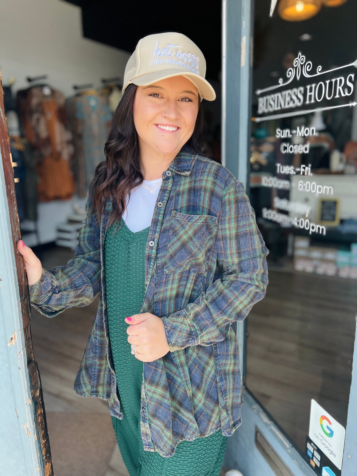 Western Washed | Plaid Top - Green