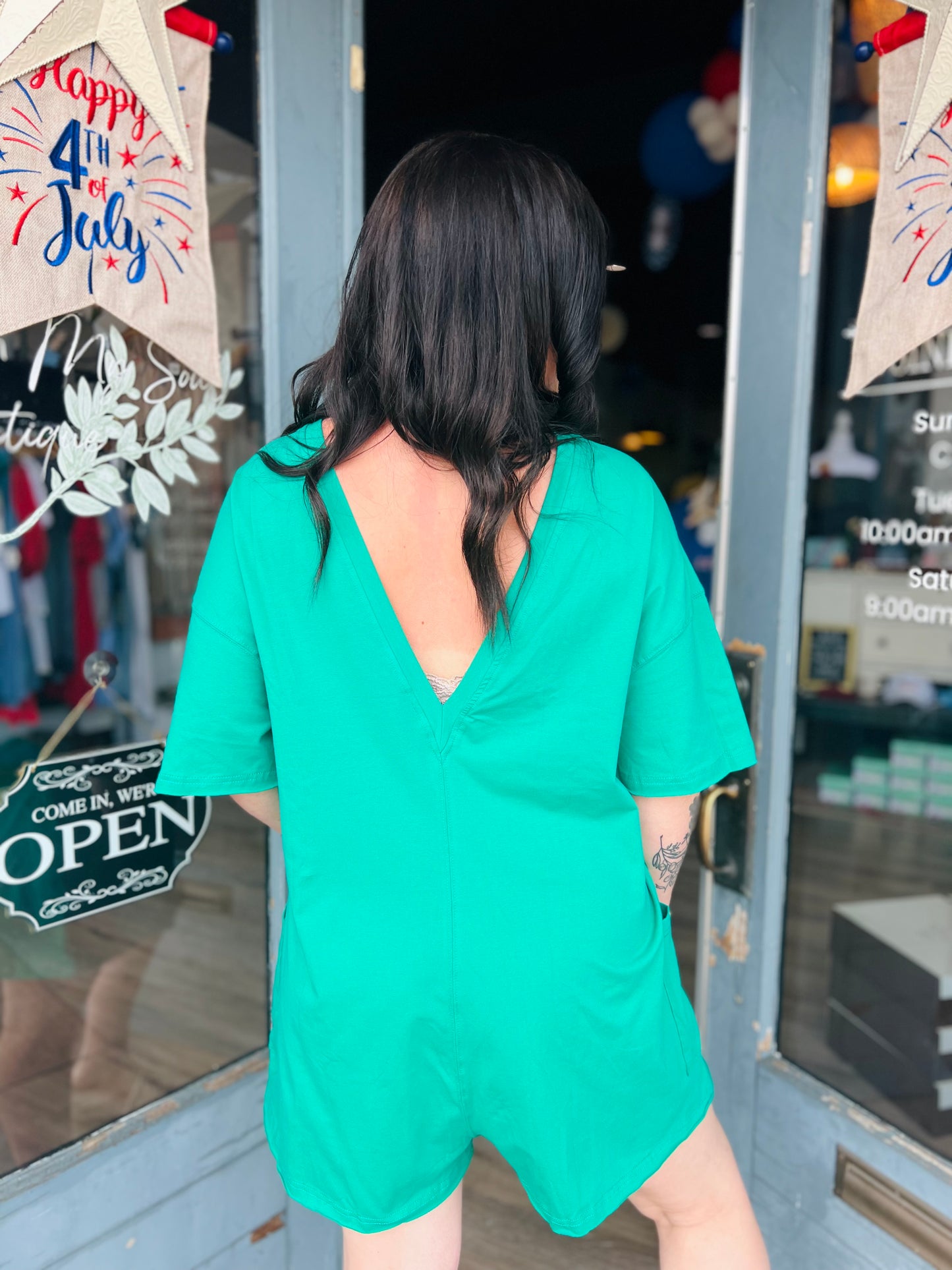 Carmi | Oversized Reversible Romper - Emerald Green