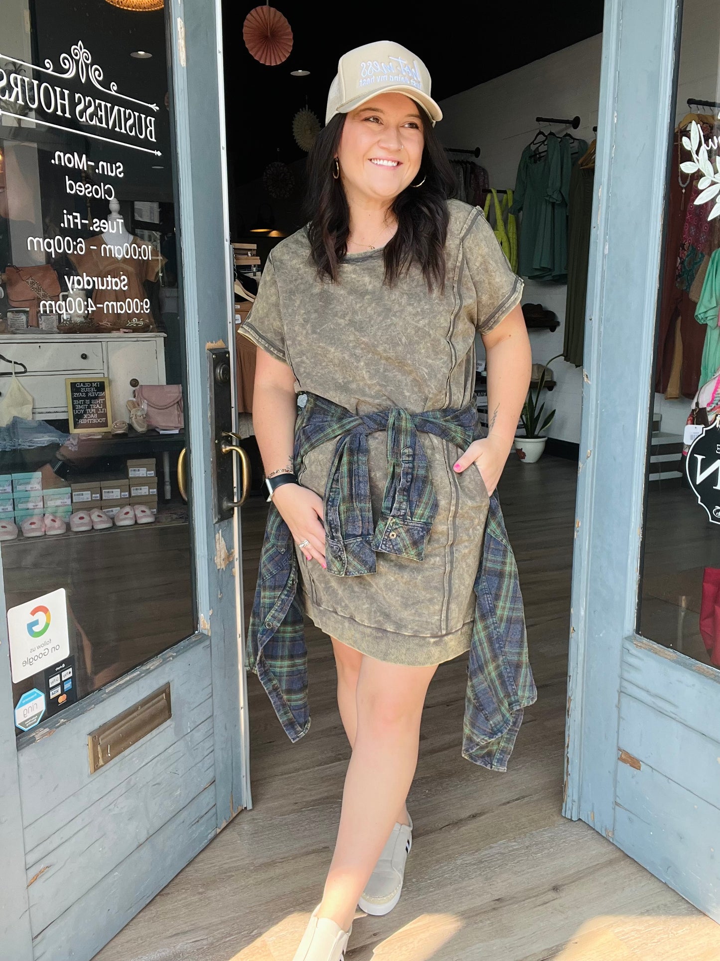 Western Washed | Plaid Top - Green