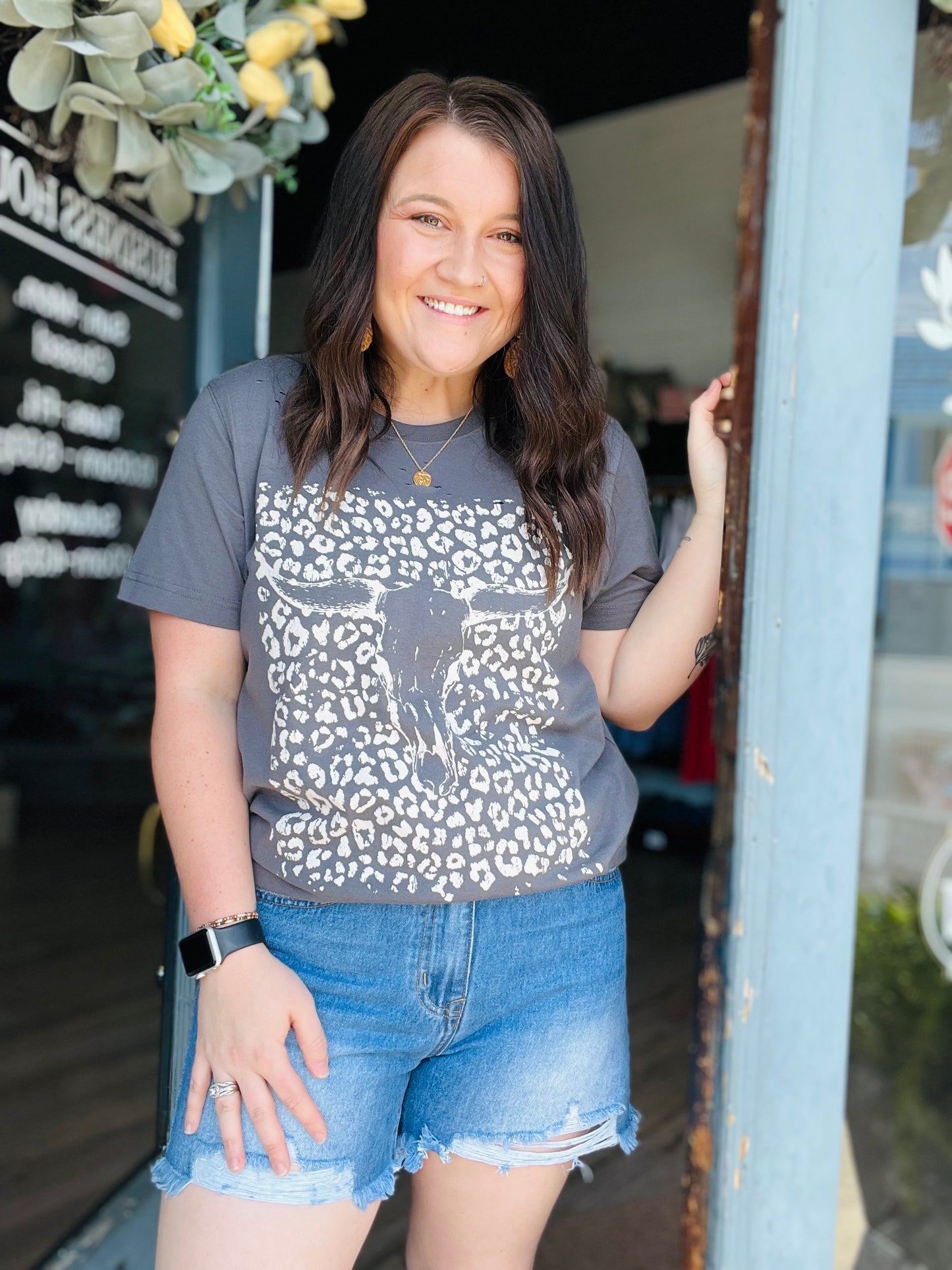 Heavenly Herd | Leopard Cow Skull Graphic Tee