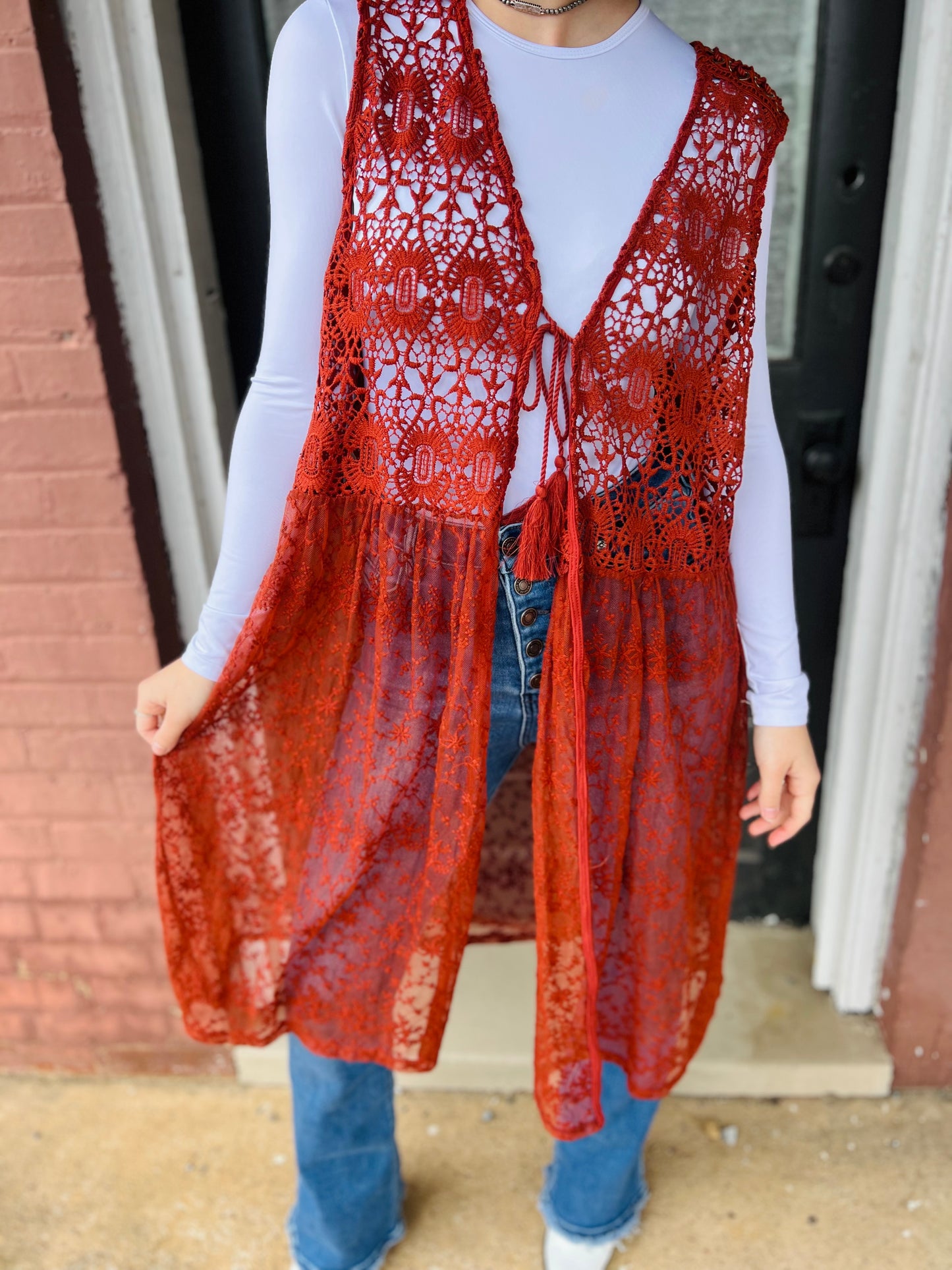 Rust Orange Lace Vest - Size M